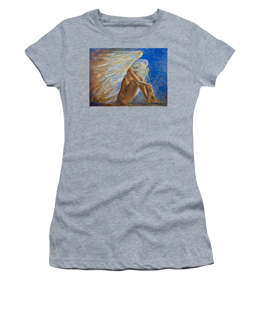 Angel Women's T-Shirt featuring the painting Blu Angel by Nik Helbig