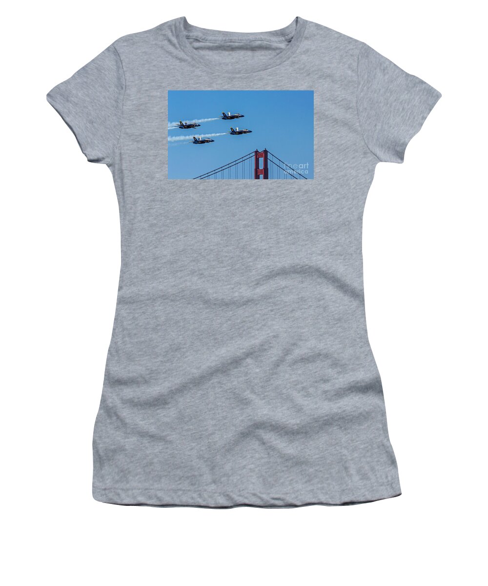 Air Show Women's T-Shirt featuring the photograph Blue Angels over the Golden Gate by Kate Brown