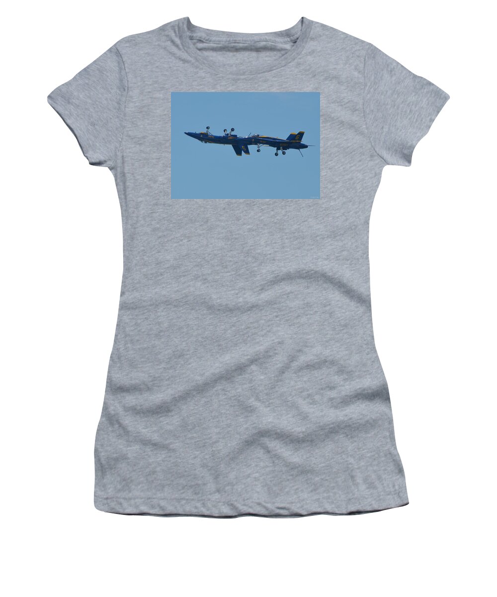 Blue Angels Women's T-Shirt featuring the photograph Blue Angels Practice Up and Down with Low and Slow by Jeff at JSJ Photography