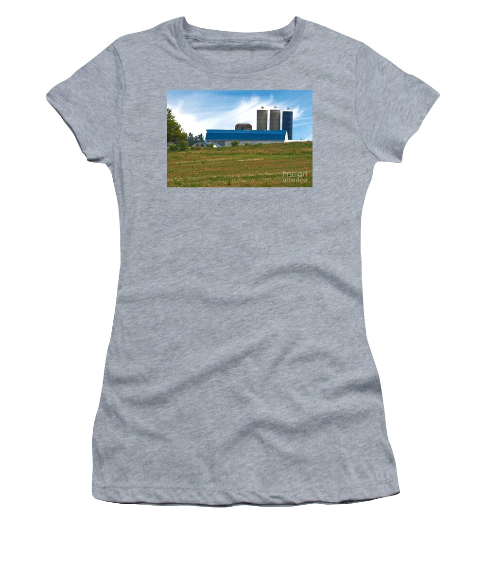 Agriculture Women's T-Shirt featuring the photograph Blue Barn And Silos by Richard and Ellen Thane