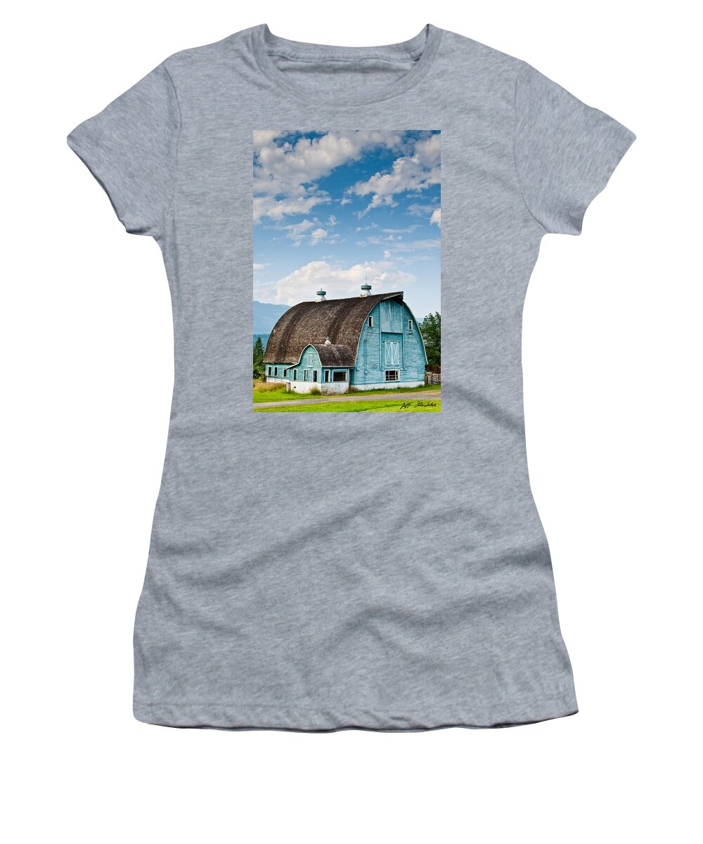 Agricultural Activity Women's T-Shirt featuring the photograph Blue Barn in the Stillaguamish Valley by Jeff Goulden