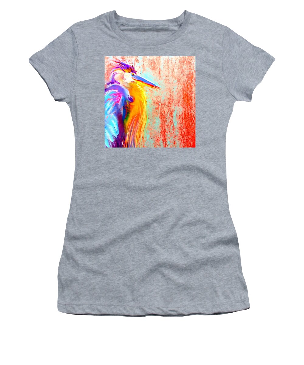Gbh Women's T-Shirt featuring the painting Funky Blue Heron Bird by Sue Jacobi