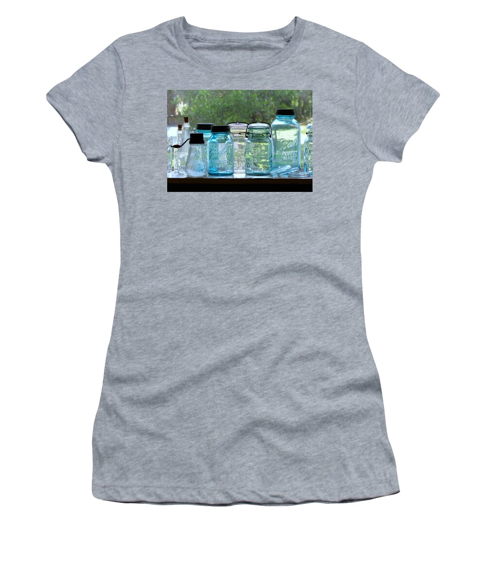 Cross Creek Women's T-Shirt featuring the photograph Blue Jars by Randi Kuhne