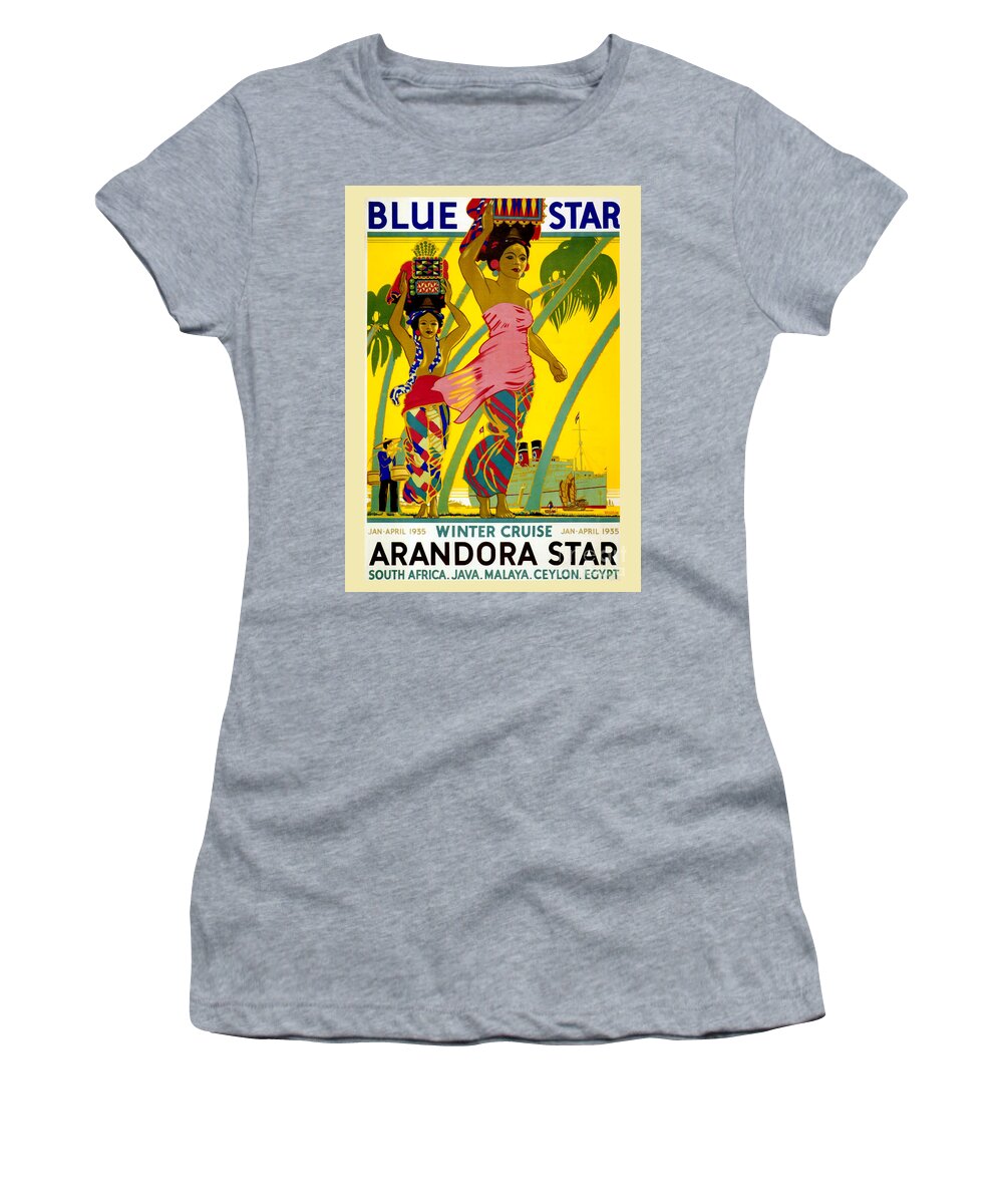 Blue Star Women's T-Shirt featuring the drawing Blue Star Vintage Travel Poster by Jon Neidert