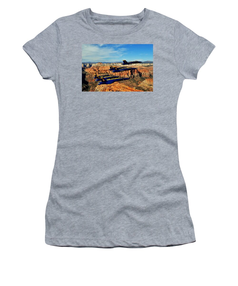Blue Angels Women's T-Shirt featuring the photograph Blues Over Zion by Benjamin Yeager