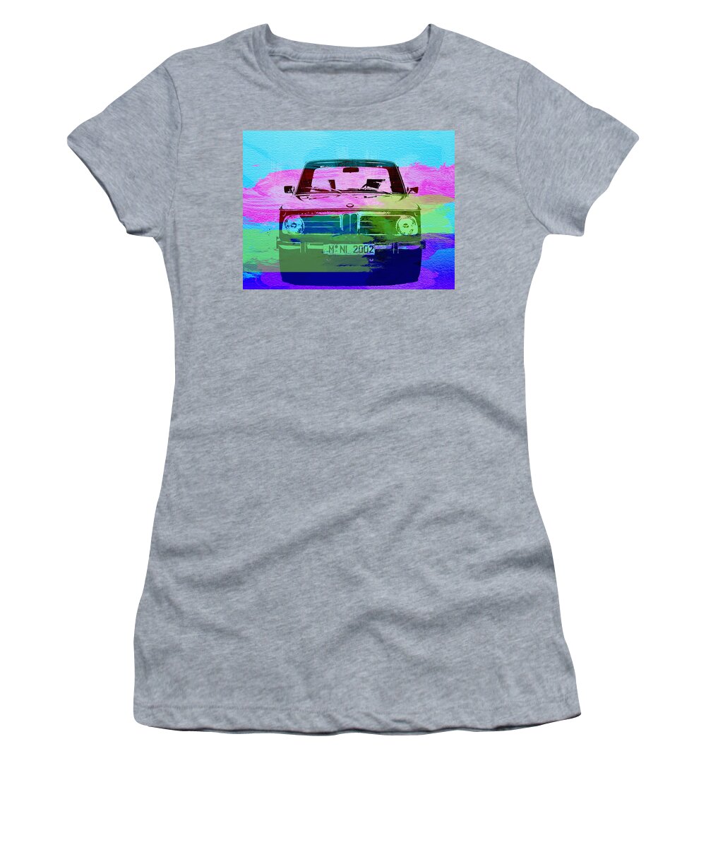 Bmw 2002 Women's T-Shirt featuring the photograph BMW 2002 Front Watercolor 1 by Naxart Studio