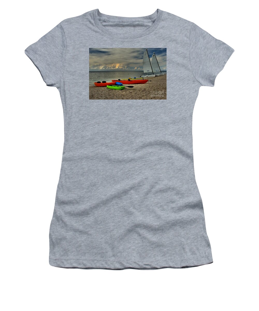 Caribbean Ocean Women's T-Shirt featuring the photograph Boats On The Beach by Adam Jewell