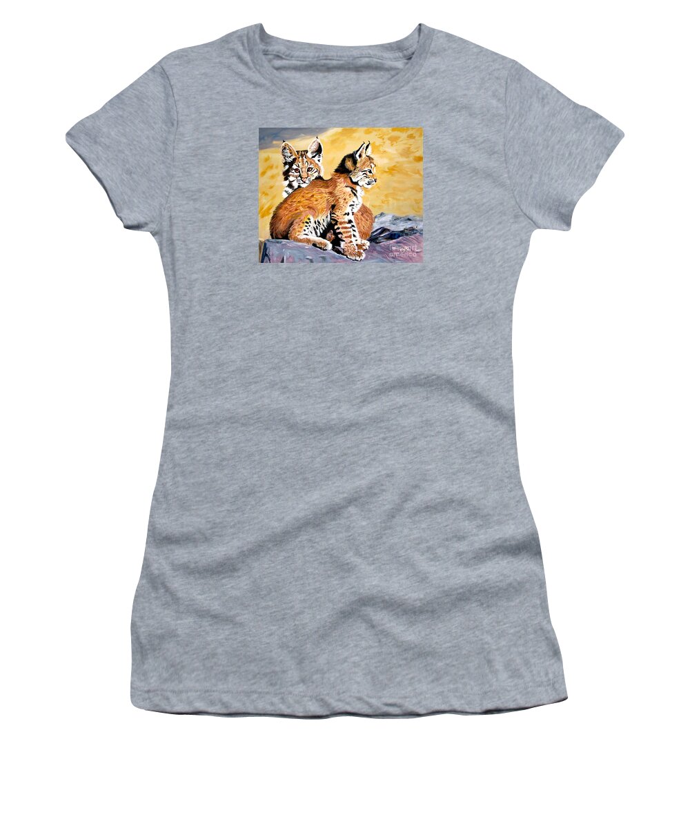 Bobcat Kittens Women's T-Shirt featuring the painting Bob Kittens by Phyllis Kaltenbach