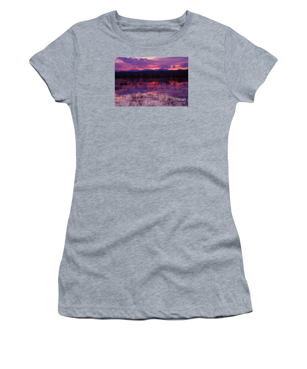 Bosque Women's T-Shirt featuring the photograph Bosque sunset - purple by Steven Ralser