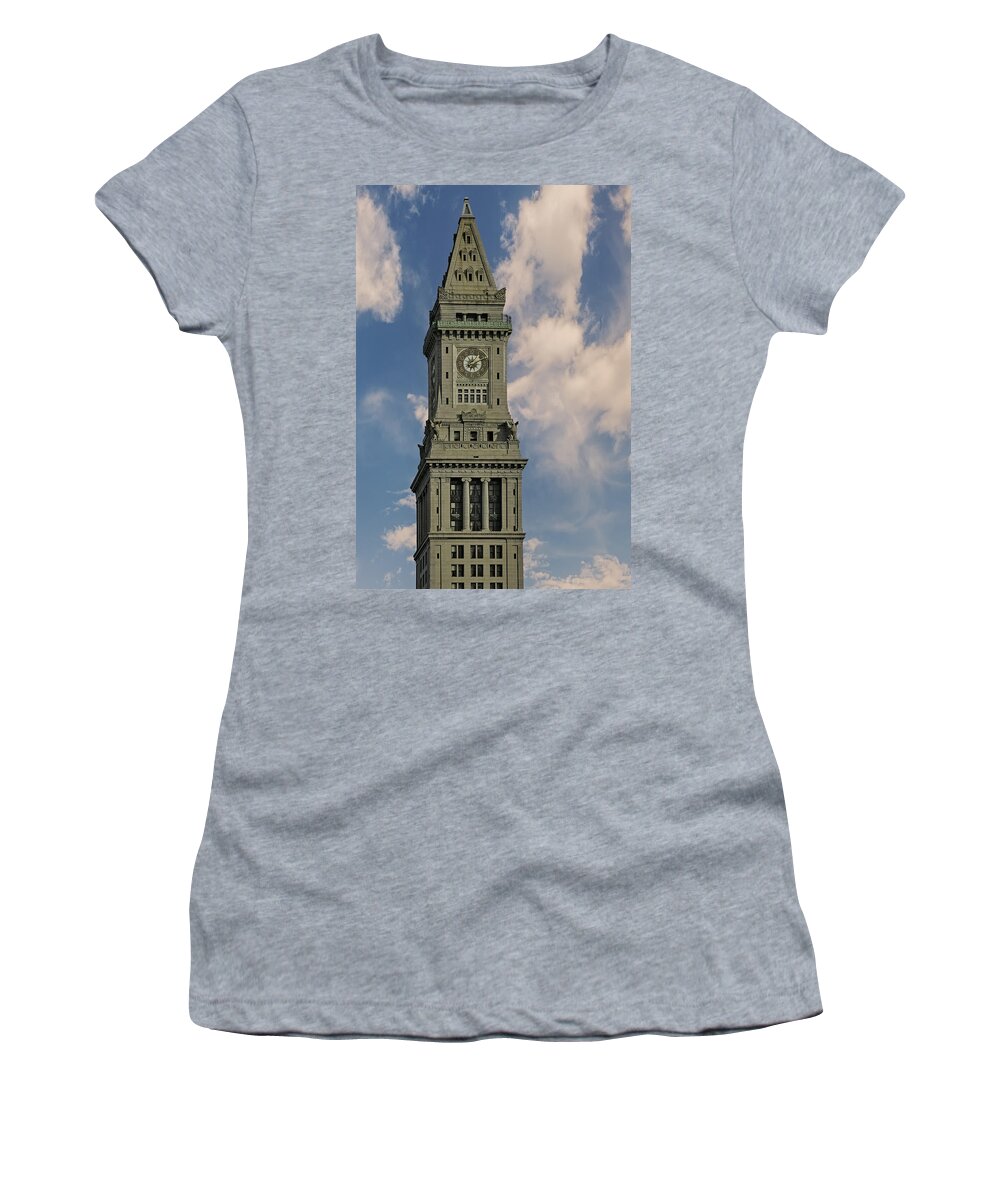 Boston Custom House Women's T-Shirt featuring the photograph Boston Custom House Clock Tower by Susan Candelario