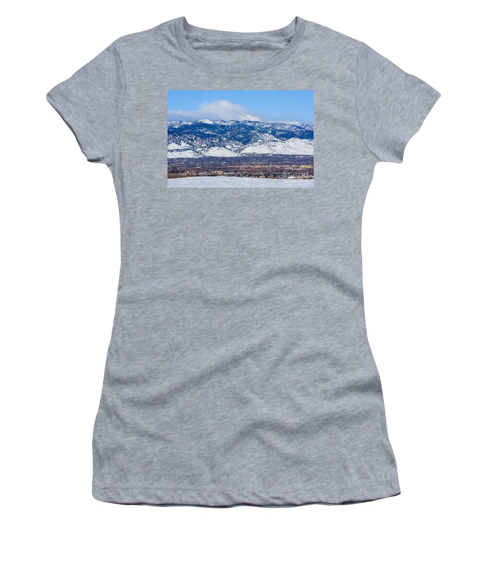 Boulder Women's T-Shirt featuring the photograph Boulder and Longs Peak by Steven Krull