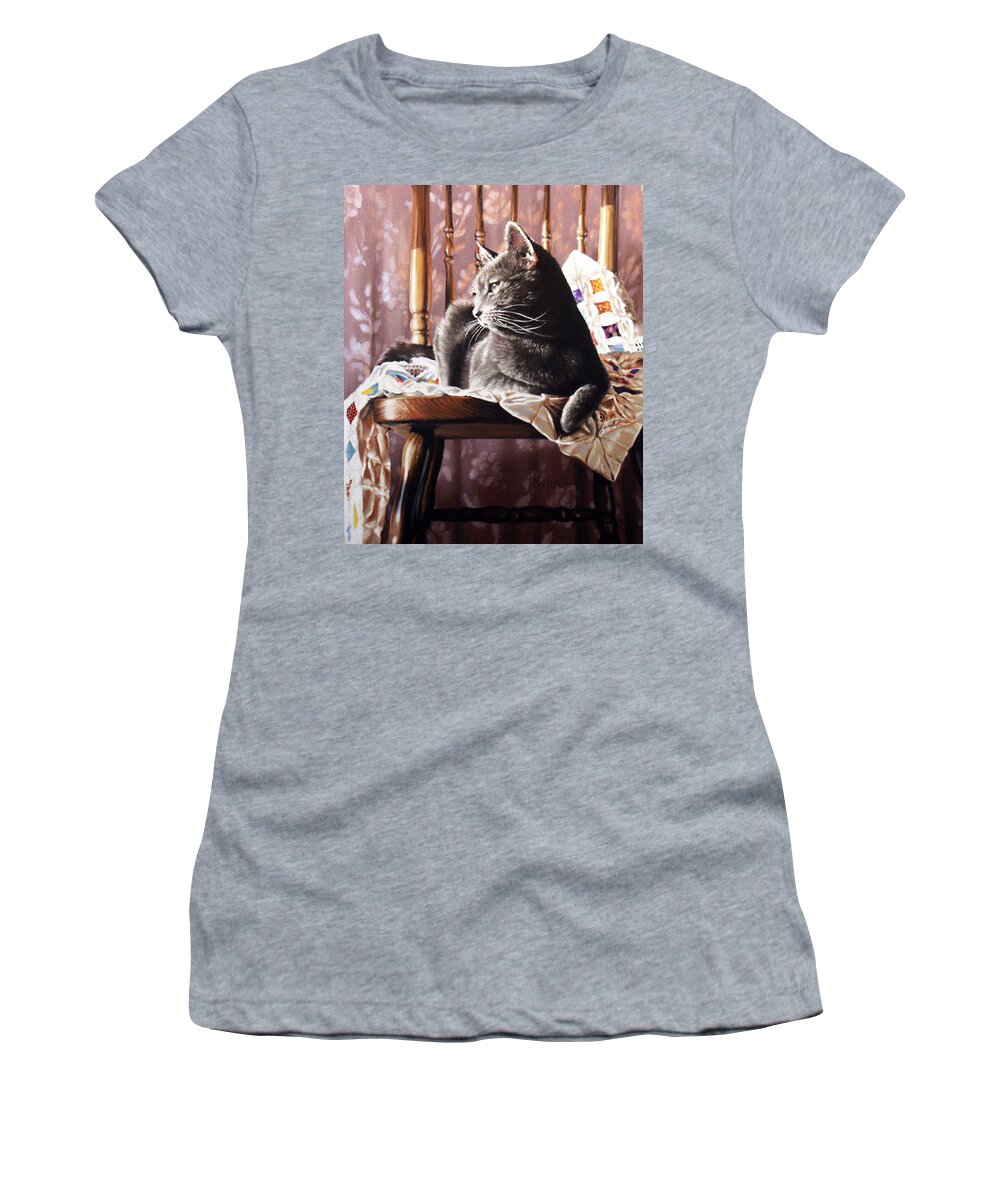 Cat Women's T-Shirt featuring the painting Brat Cat by Dianna Ponting