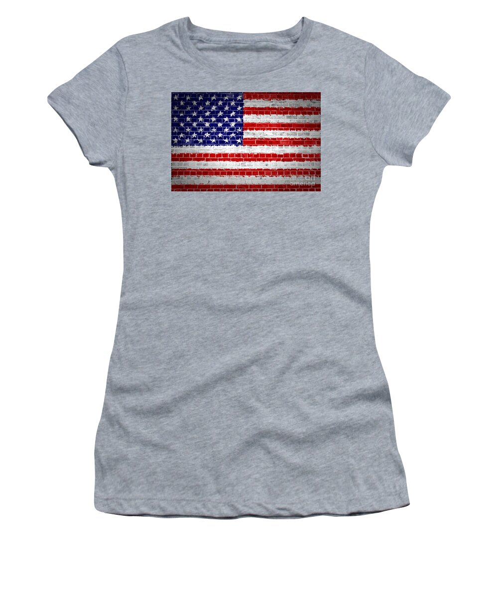 United Women's T-Shirt featuring the digital art Brick Wall United States by Antony McAulay