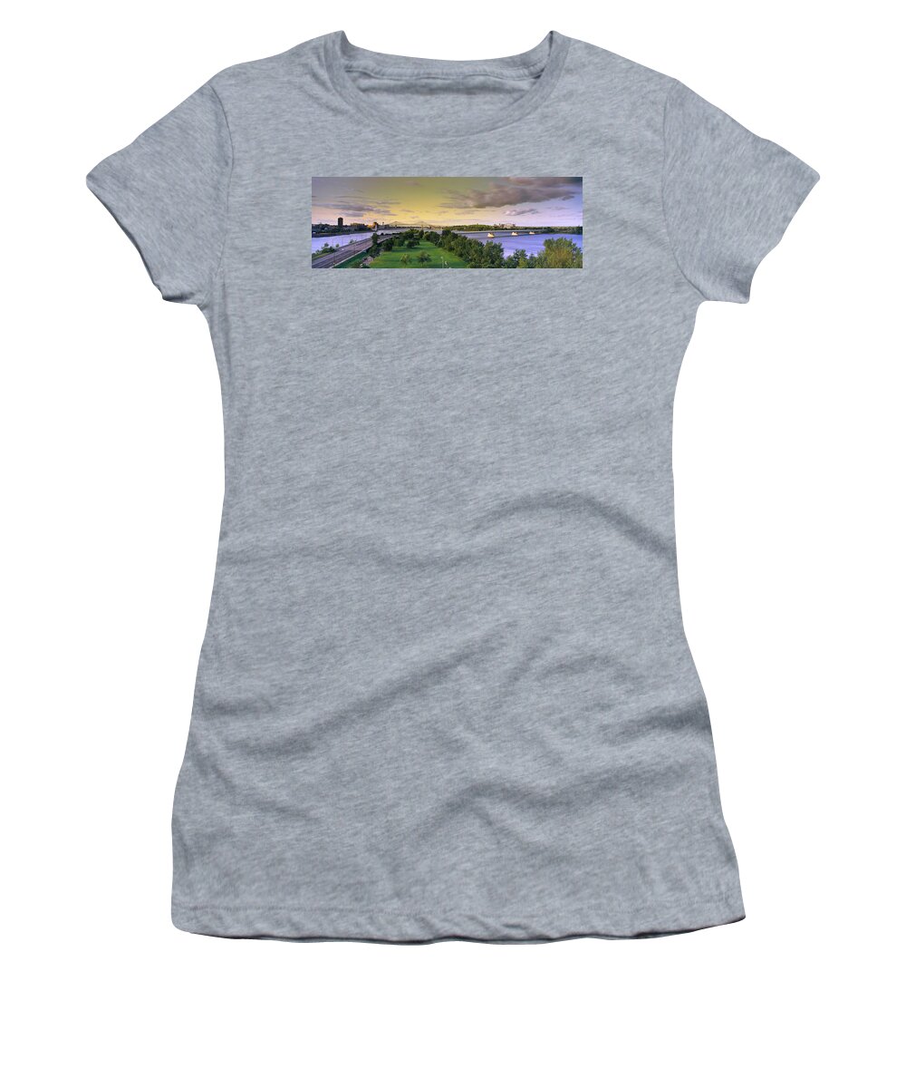 Photography Women's T-Shirt featuring the photograph Bridges Across A River, Jacques Cartier by Panoramic Images