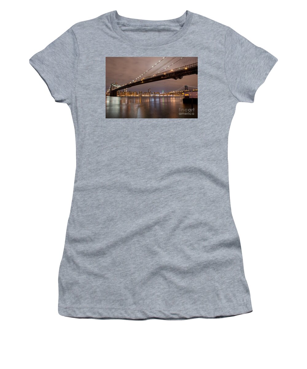 Brooklyn Women's T-Shirt featuring the photograph Brooklyn Bridge Lights by Leslie Leda