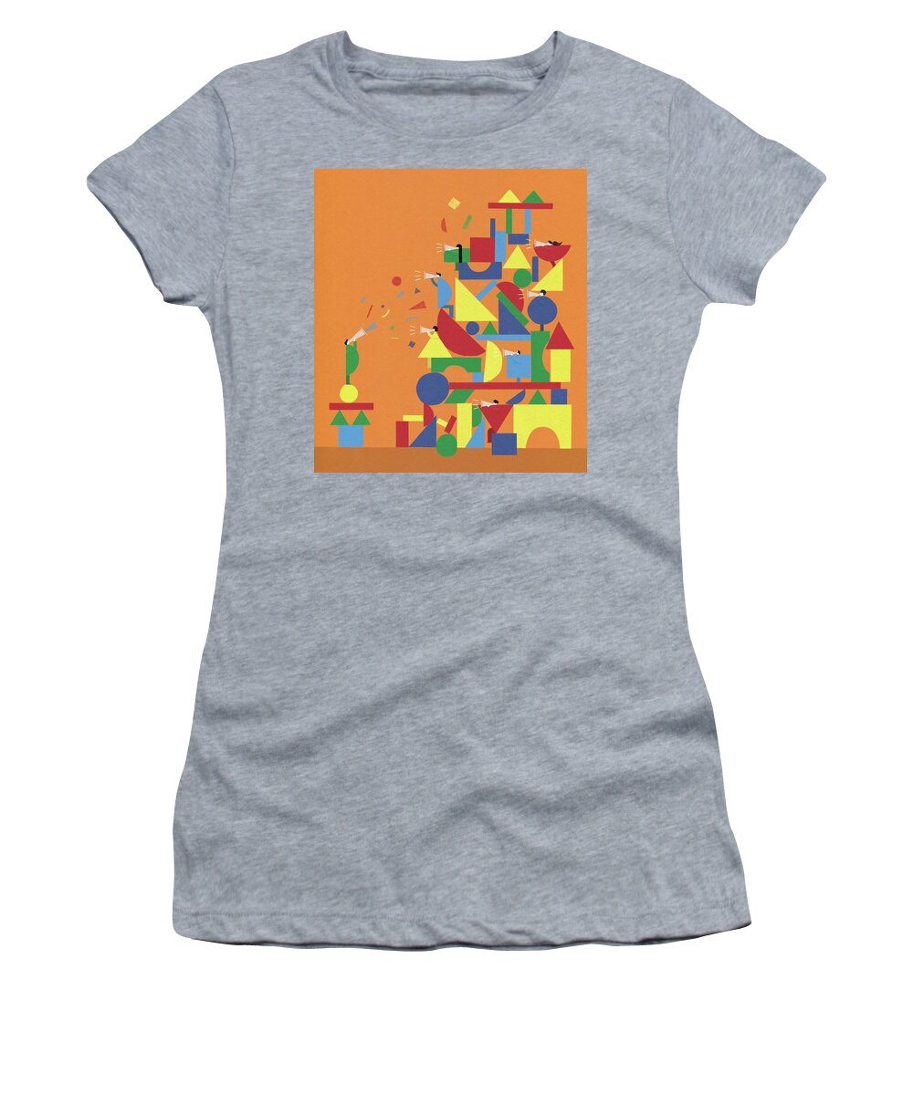 Abundance Women's T-Shirt featuring the photograph Building Block People With Megaphones by Ikon Ikon Images