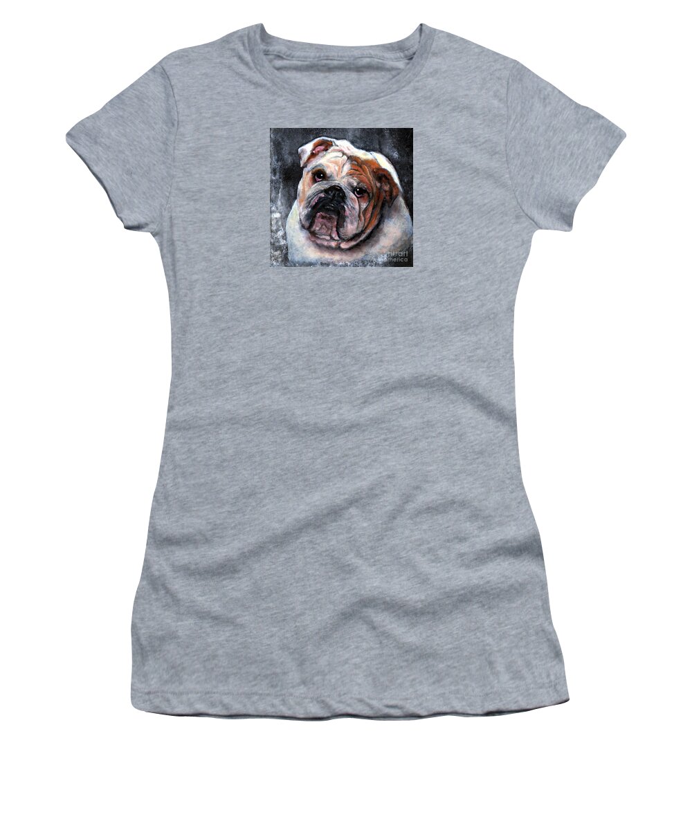 Bulldog Portrait Women's T-Shirt featuring the painting Bulldog by Wendy Ray