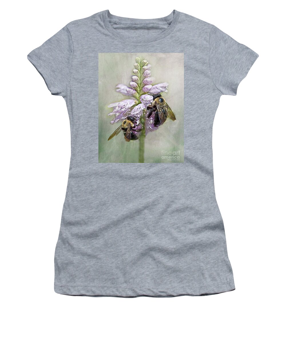 Bumble Bee Women's T-Shirt featuring the photograph Bumblebee Dinner Date by Barbara McMahon