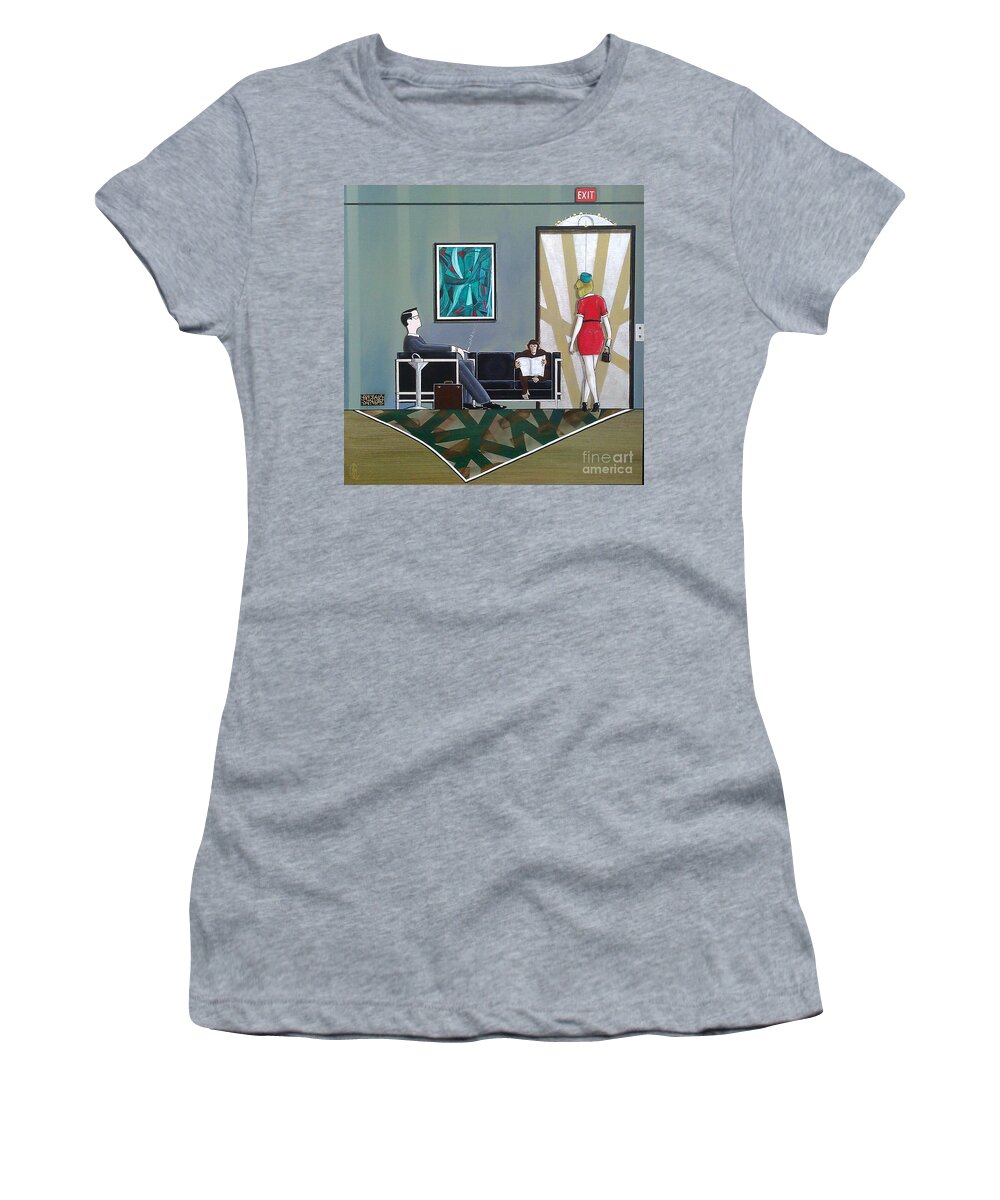 Mad Men Women's T-Shirt featuring the painting Businessman Sitting in Chair Reading a Newspaper by John Lyes