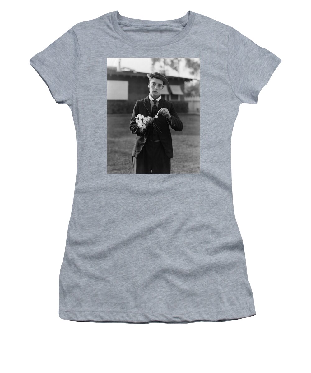 Movie Poster Women's T-Shirt featuring the photograph Buster Keaton Portrait by Georgia Fowler