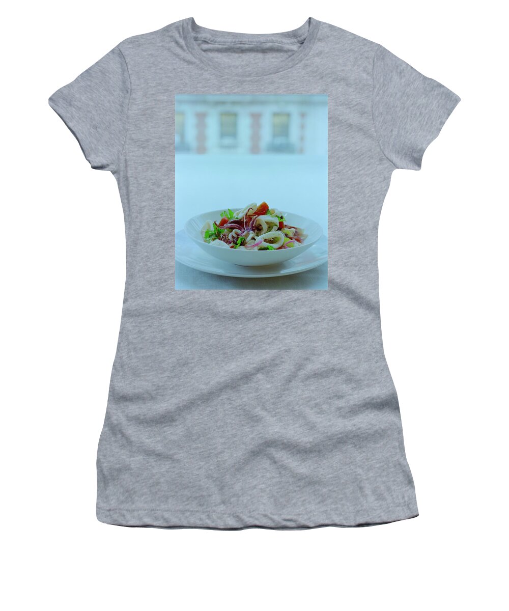 Studio Shot Women's T-Shirt featuring the photograph Calamari Salad by Romulo Yanes