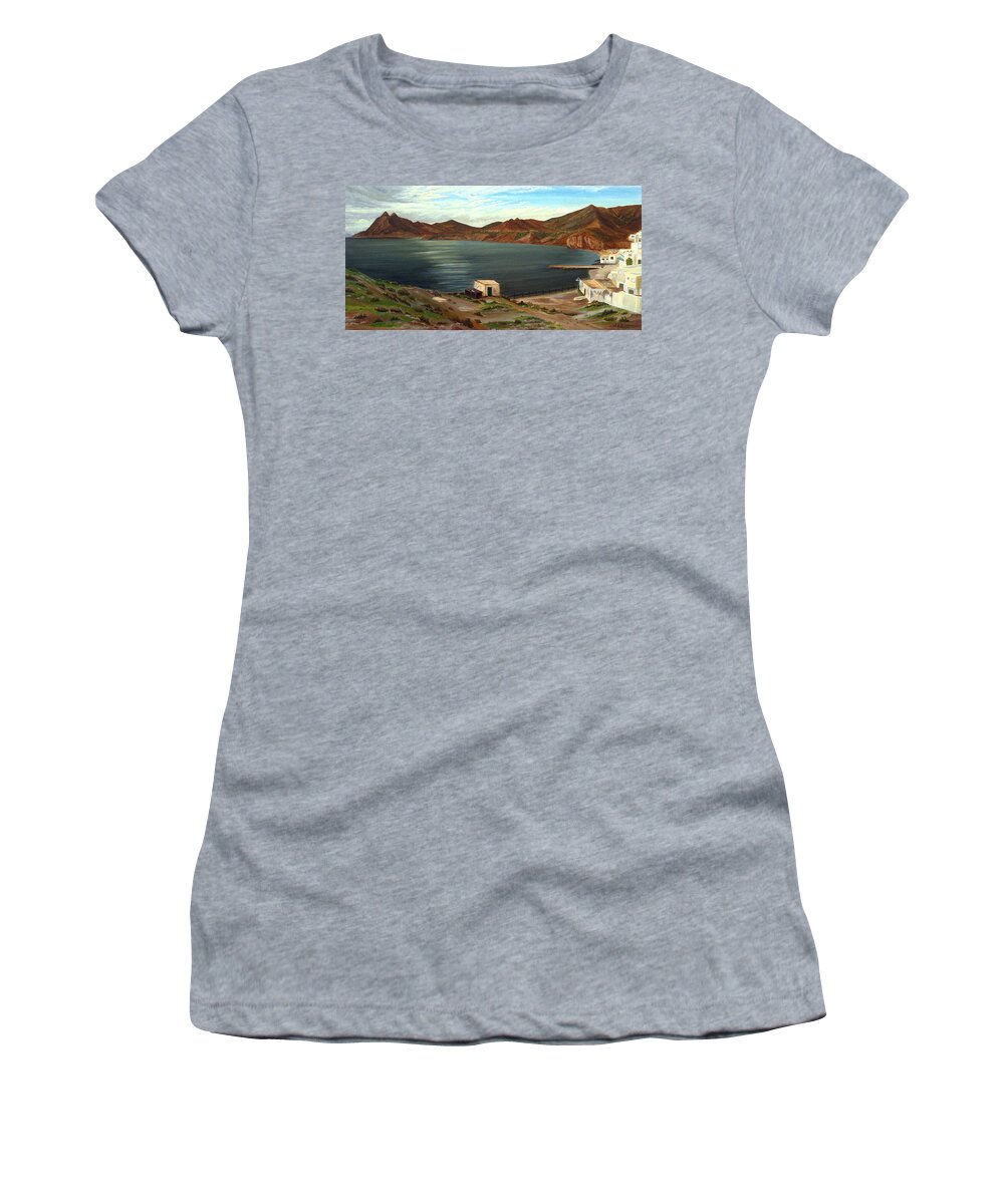 Sea Women's T-Shirt featuring the painting Calm Bay by Angeles M Pomata