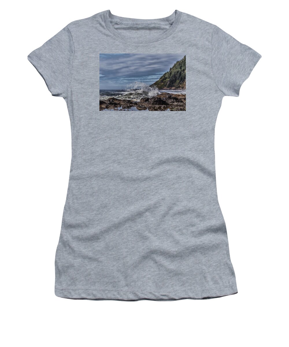 Cape Perpetua Waves Women's T-Shirt featuring the photograph Cape Perpetua Waves by Wes and Dotty Weber