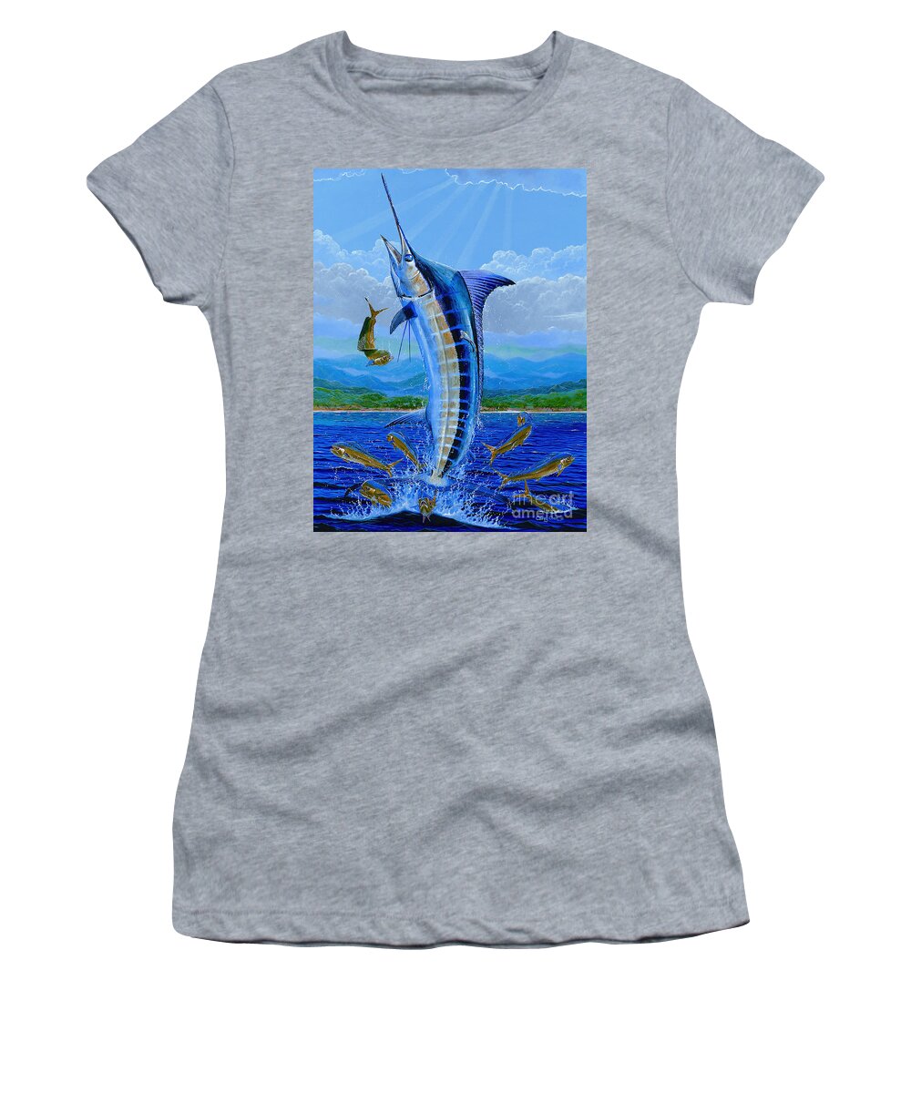 Blue Marlin Women's T-Shirt featuring the painting Caribbean blue Off0041 by Carey Chen