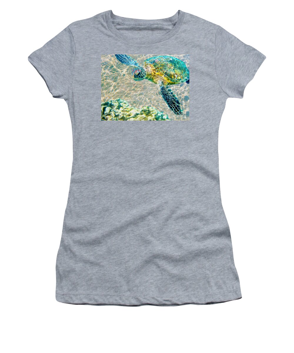 Caribbean Sea Turtle Women's T-Shirt featuring the mixed media Beautiful Sea Turtle by Jon Neidert