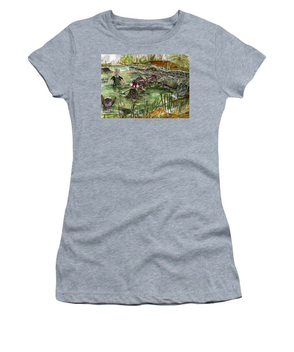 Children's Book Art Women's T-Shirt featuring the painting Carmen and the Alligator by M Theresa Leake