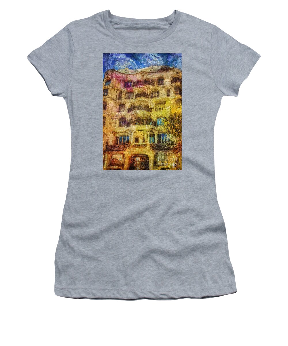 Casa Mila Women's T-Shirt featuring the painting Casa Mila by Mo T