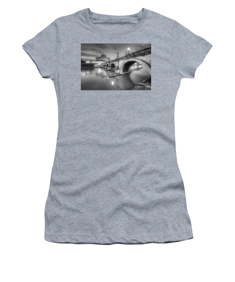 Yhun Suarez Women's T-Shirt featuring the photograph Castel Sant' Angelo BW by Yhun Suarez