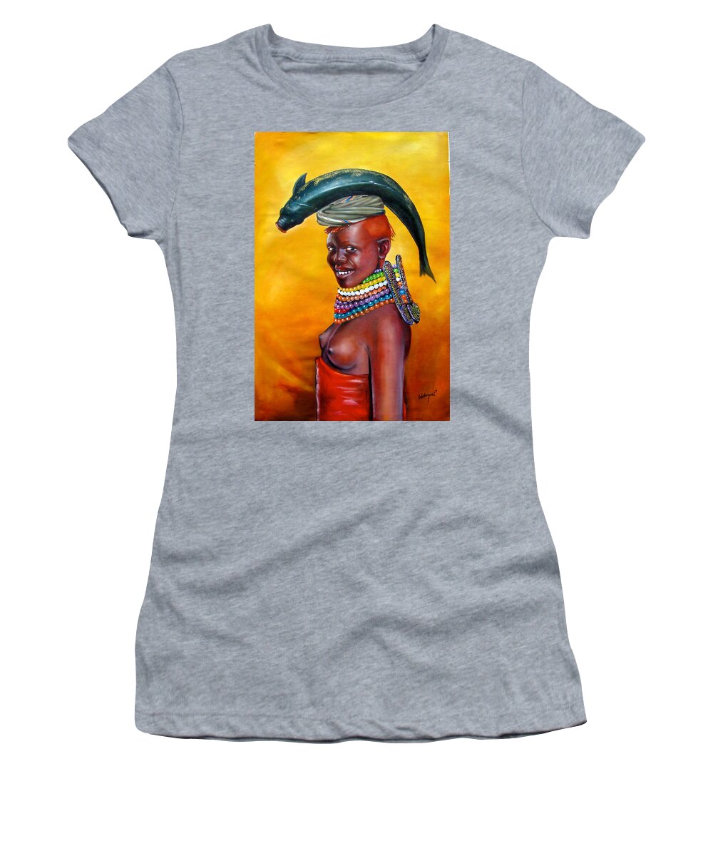 African Paintings Women's T-Shirt featuring the painting Catch of the Day by Chagwi