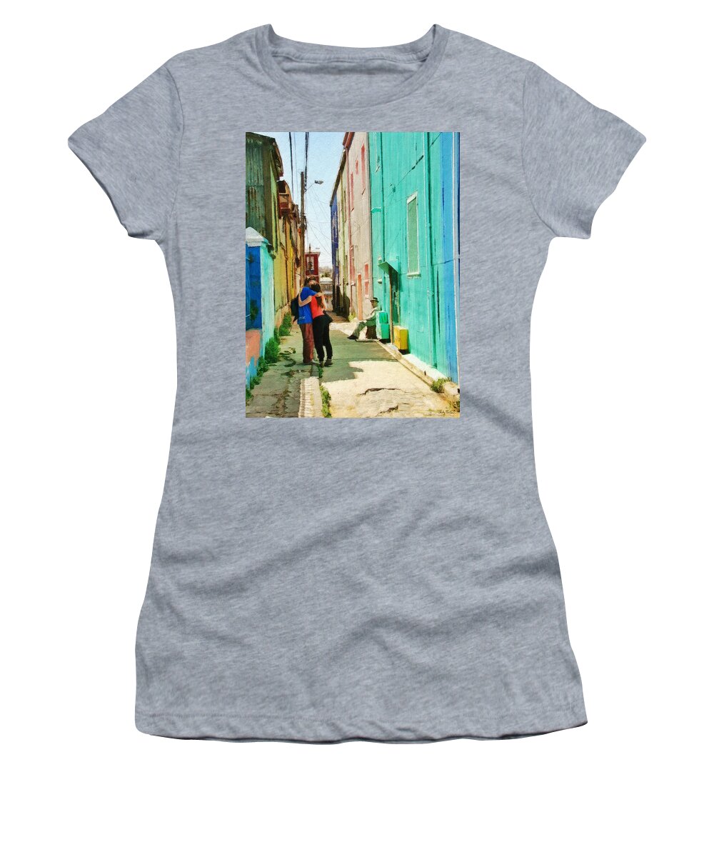 Alley Women's T-Shirt featuring the painting Caught by Sandy MacGowan