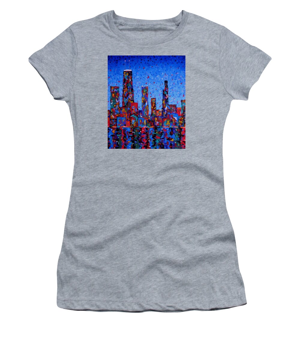 Chicago Women's T-Shirt featuring the painting Celebration City - vertical by J Loren Reedy