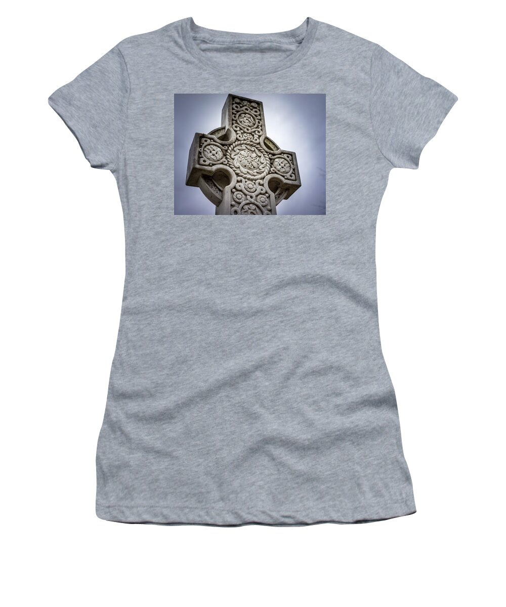 Celtic Women's T-Shirt featuring the photograph Celtic Cross Tomb Stone by Brett Engle