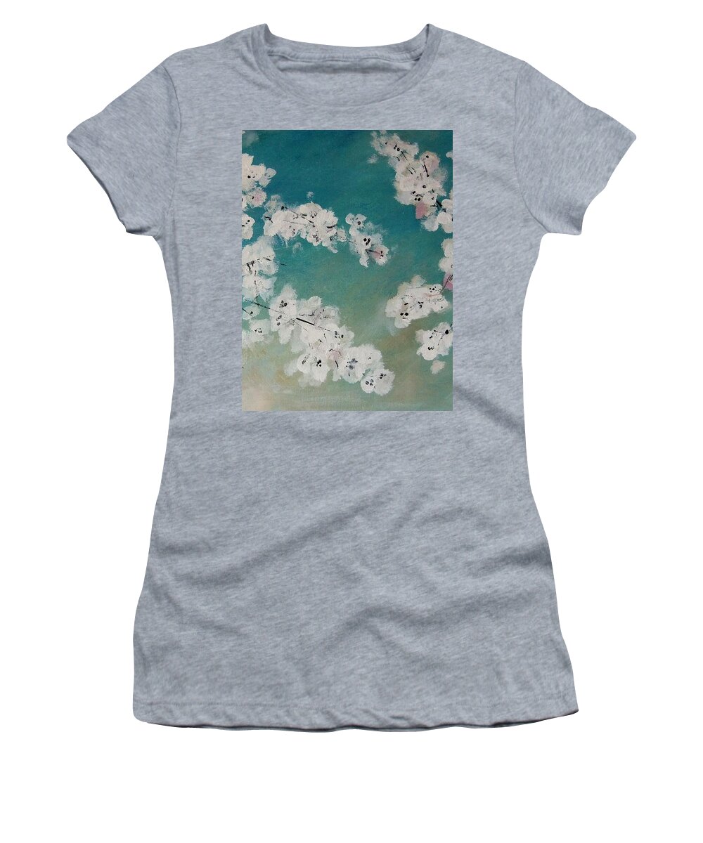 Cherry Blossoms Women's T-Shirt featuring the painting Cherry Blossoms against Sky by Lynne McQueen