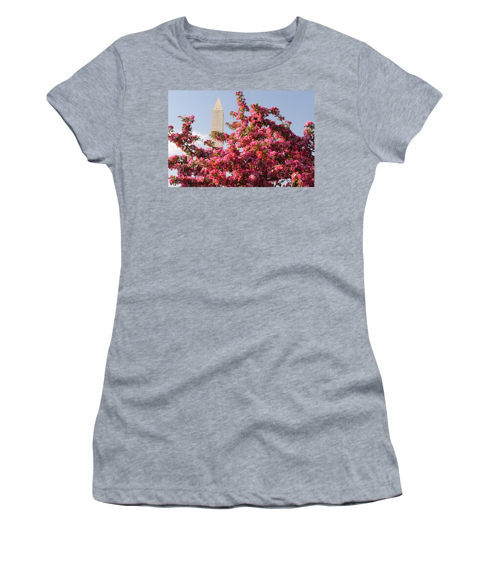 America Women's T-Shirt featuring the photograph Cherry Trees and Washington Monument 5 by Mitchell R Grosky