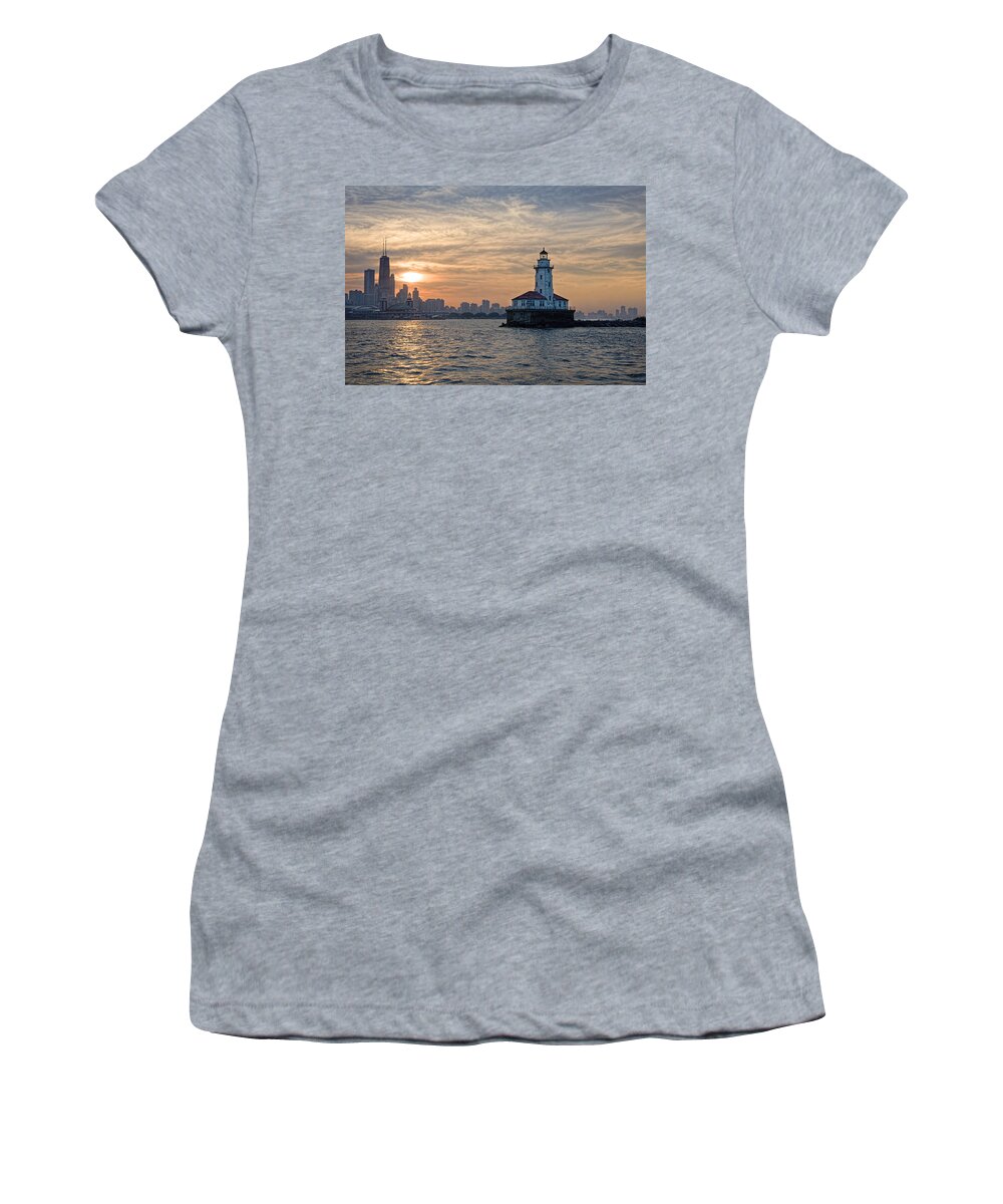 Chicago Women's T-Shirt featuring the photograph Chicago Lighthouse and Skyline by John Hansen