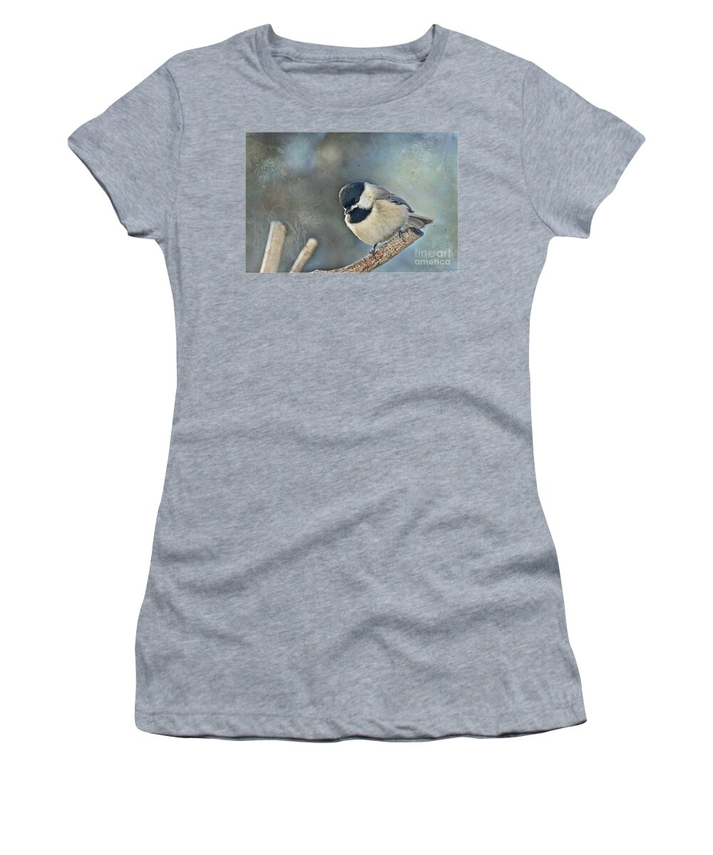 Nature Women's T-Shirt featuring the photograph Chickadee with texture by Debbie Portwood