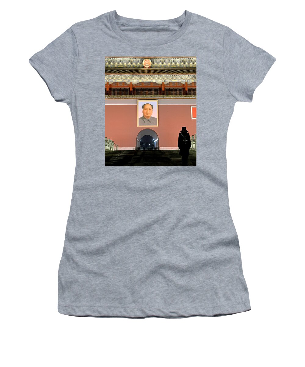 Mao Women's T-Shirt featuring the photograph Chinese Guard at Tiananmen Square - Beijing China by Brendan Reals