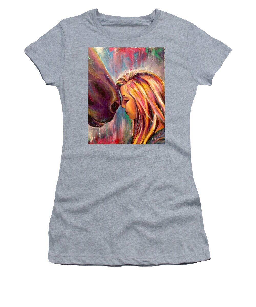  Women's T-Shirt featuring the painting Chrissy and Rusty by Robyn Chance