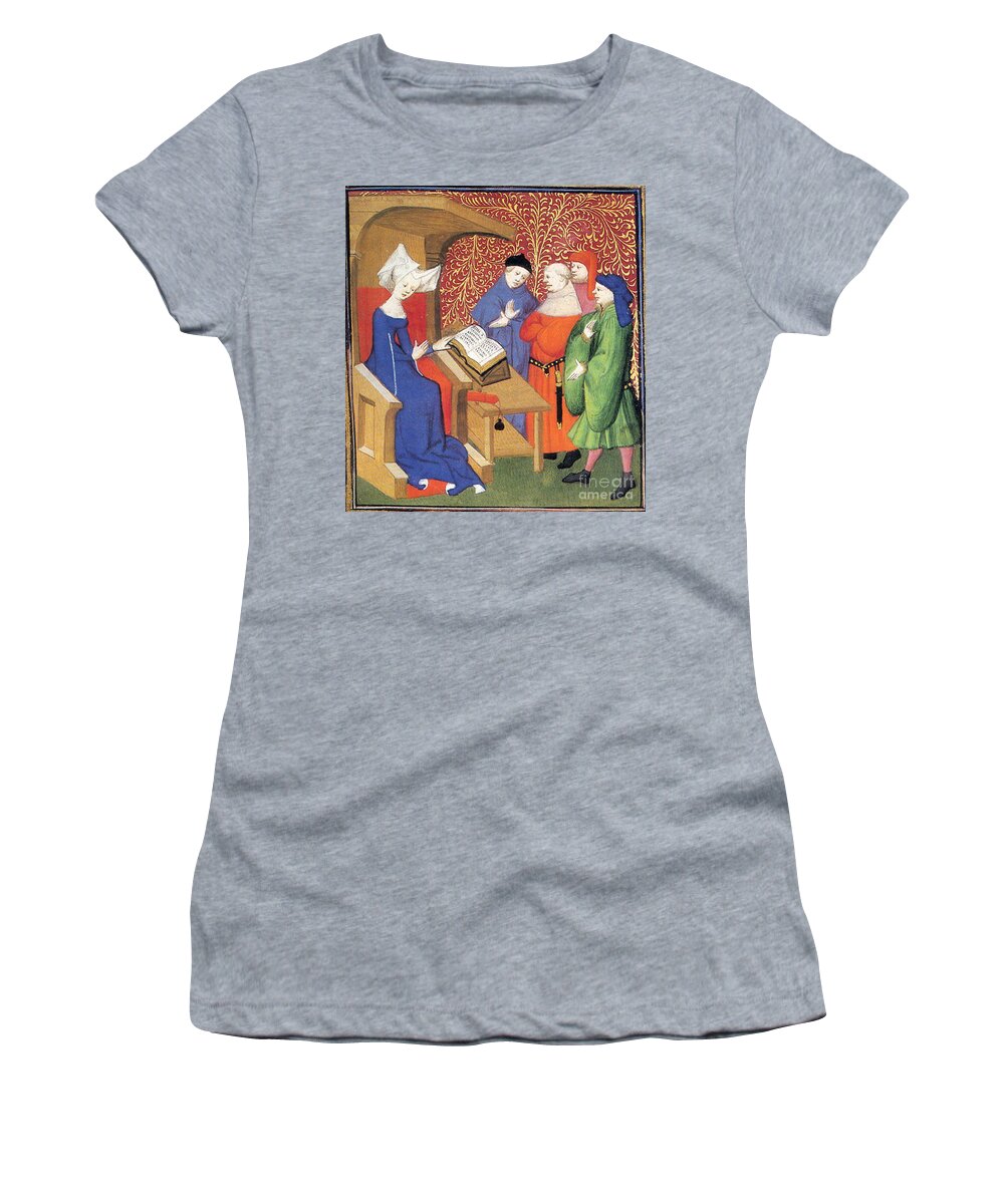 Historic Women's T-Shirt featuring the photograph Christine De Pizan Lecturing To Men by Photo Researchers