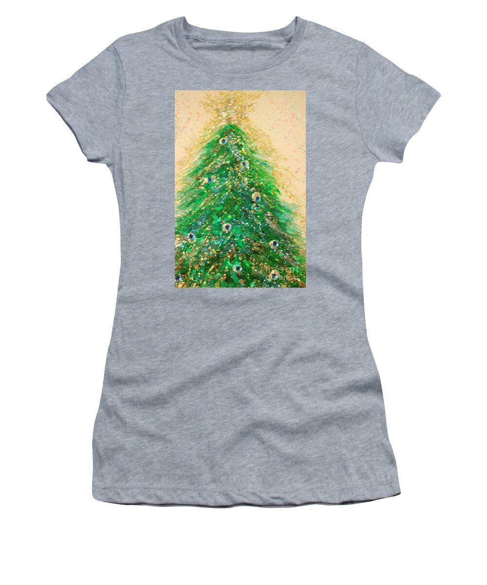  Women's T-Shirt featuring the painting Christmas Tree Gold by jrr by First Star Art