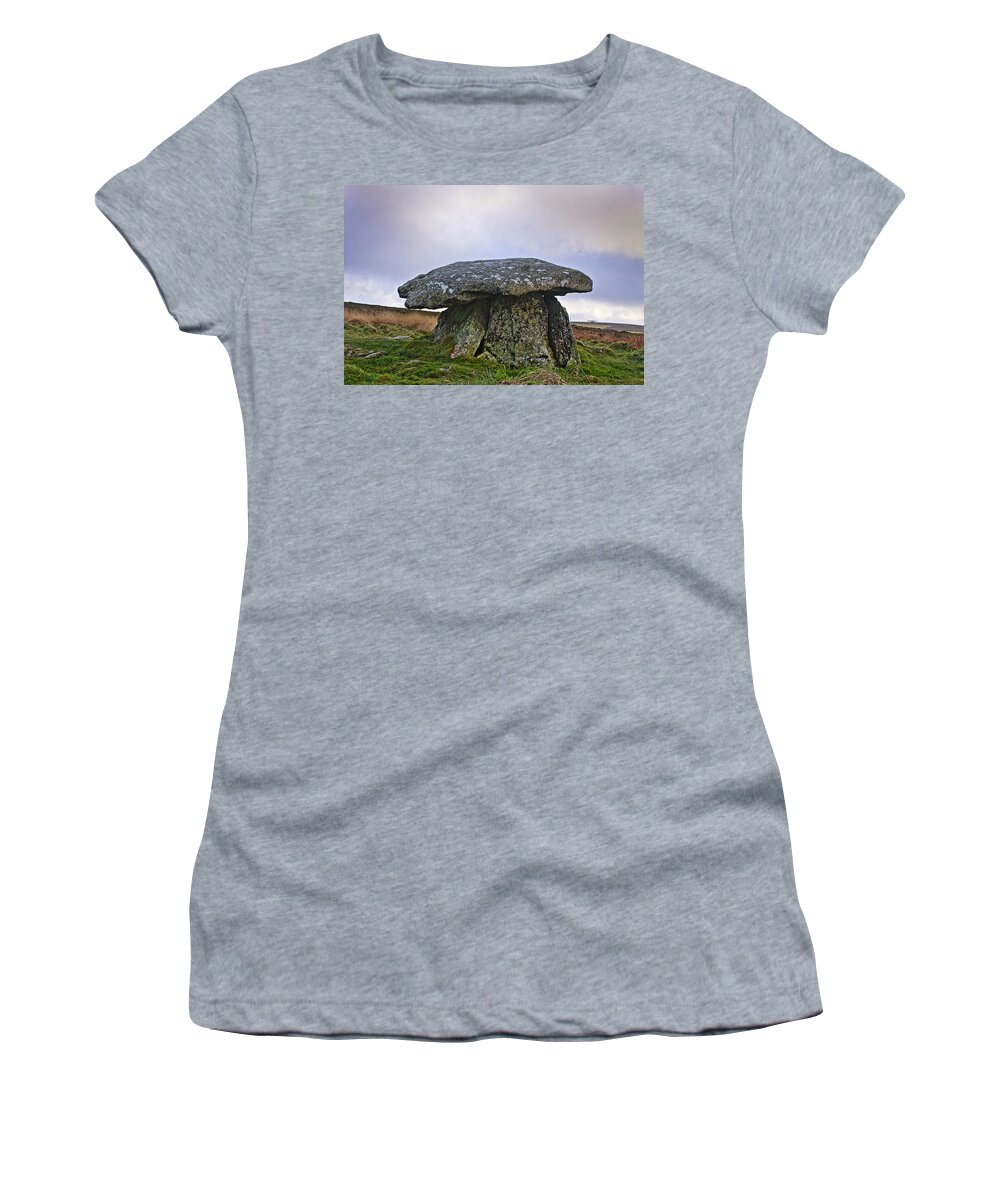 Quoit Women's T-Shirt featuring the photograph Chun Quoit an ancient burial chamber on the moors of Cornwall by Tony Mills