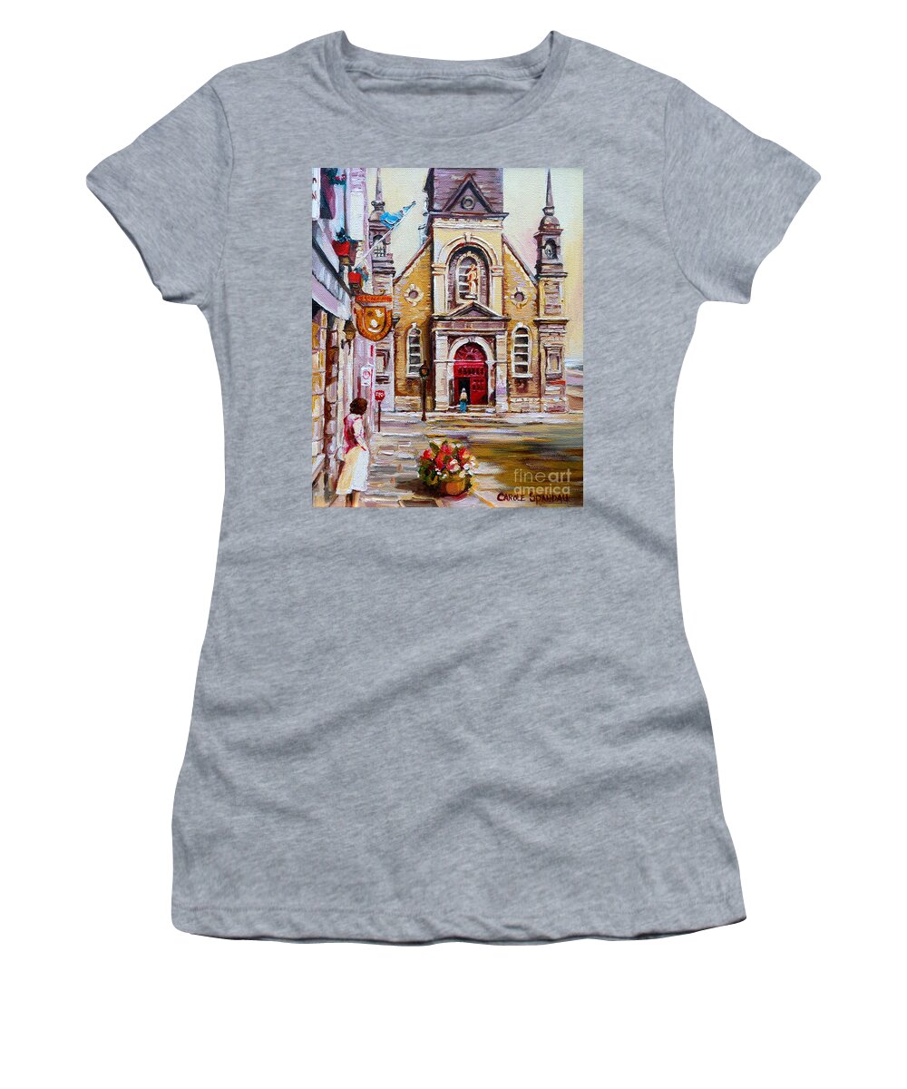 Montreal Churches Women's T-Shirt featuring the painting Church On Sunday by Carole Spandau