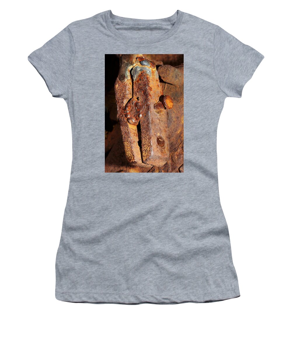 Clamp Women's T-Shirt featuring the photograph Close Up Rusty Clamp by Phyllis Denton