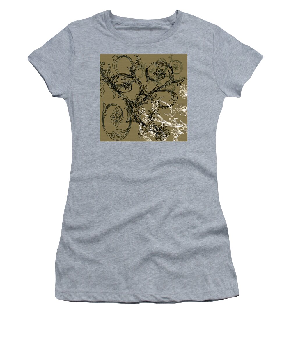 Flowers Women's T-Shirt featuring the digital art Coffee Flowers 3 Olive by Angelina Tamez
