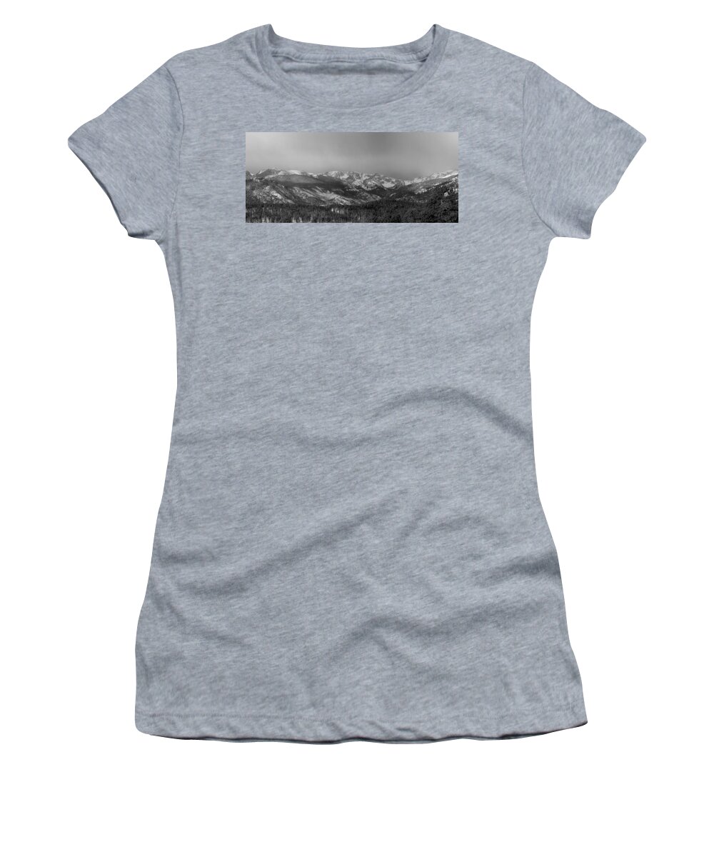 Panoramas Women's T-Shirt featuring the photograph Colorado Rocky Mountain Continental Divide Panorama BW Pt2 by James BO Insogna