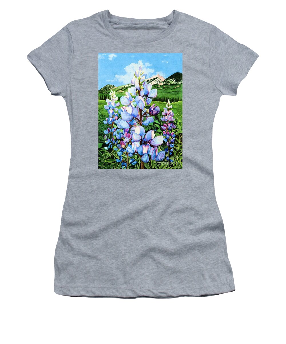 Flowers Women's T-Shirt featuring the painting Colorado Summer Blues by Barbara Jewell